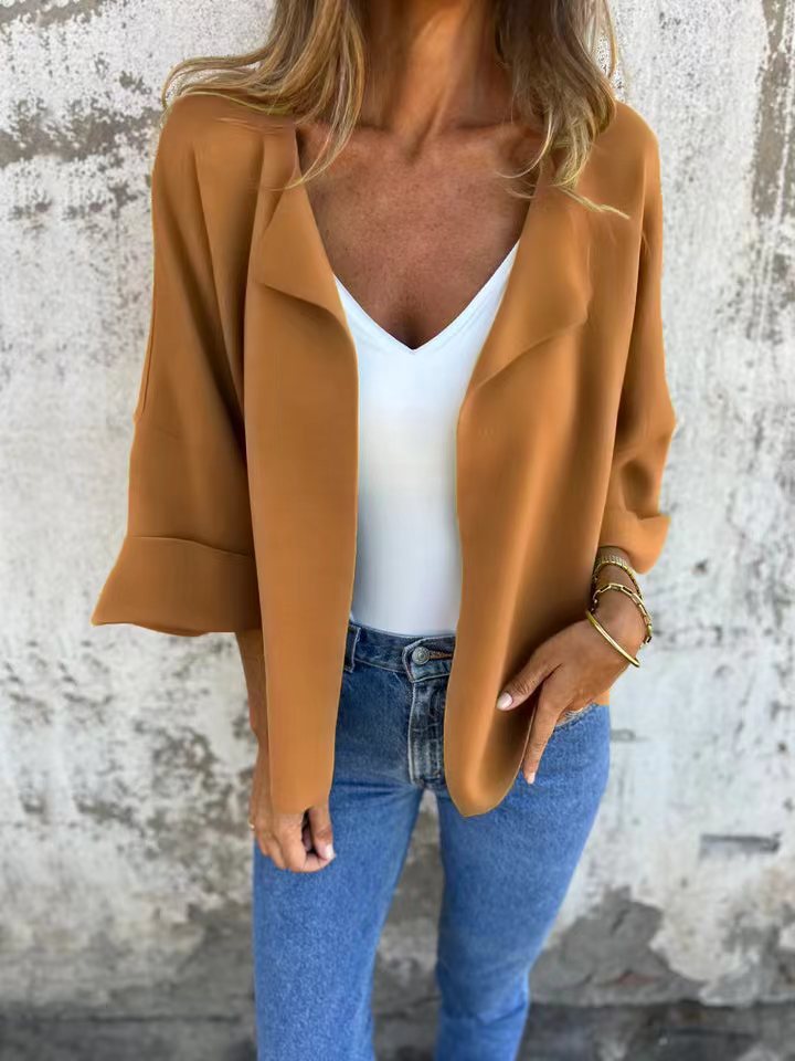 Faux Suede Collared Cardigan Jacket Solid Color Lightweight