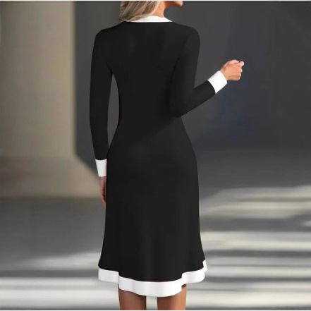 Elegant Color-Block V-Neck Midi Dress for Commuting