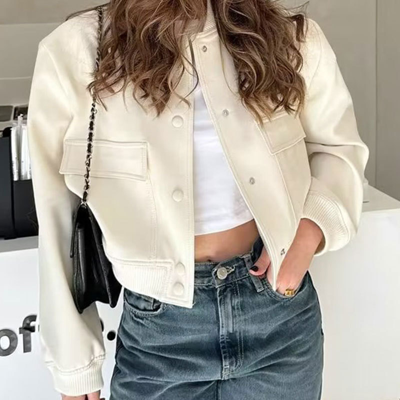 Women's Round Neck Single-Breasted Solid Color Long-Sleeve Jacket