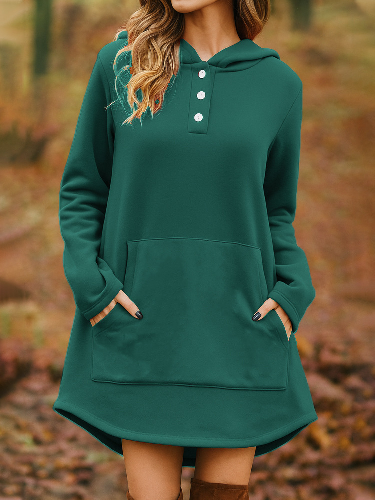 Casual Loose Solid Color Long Sleeve Pocket Pullover Hoodie