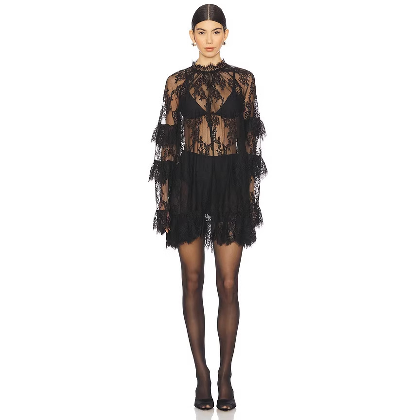 Sheer Lace Beach Cover-Up Dress Set with Cami