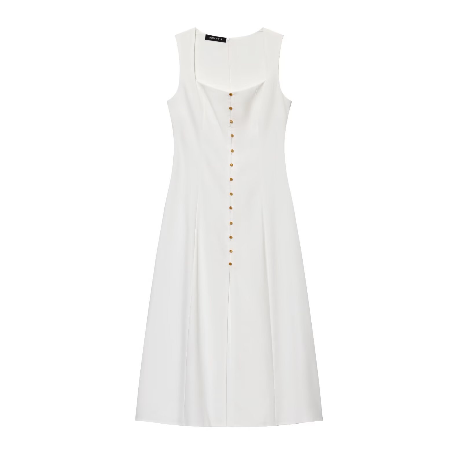 Women's Solid Midi A-Line Dress with Collar and Button Front