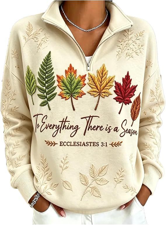 Women's Leaf Maple Tree Print Half-Zip Hoodie