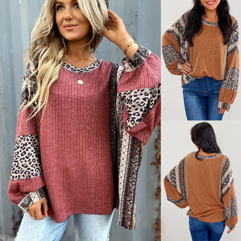 Women's Color-Block Striped Crewneck Loose Sweatshirt with Dolman Sleeves