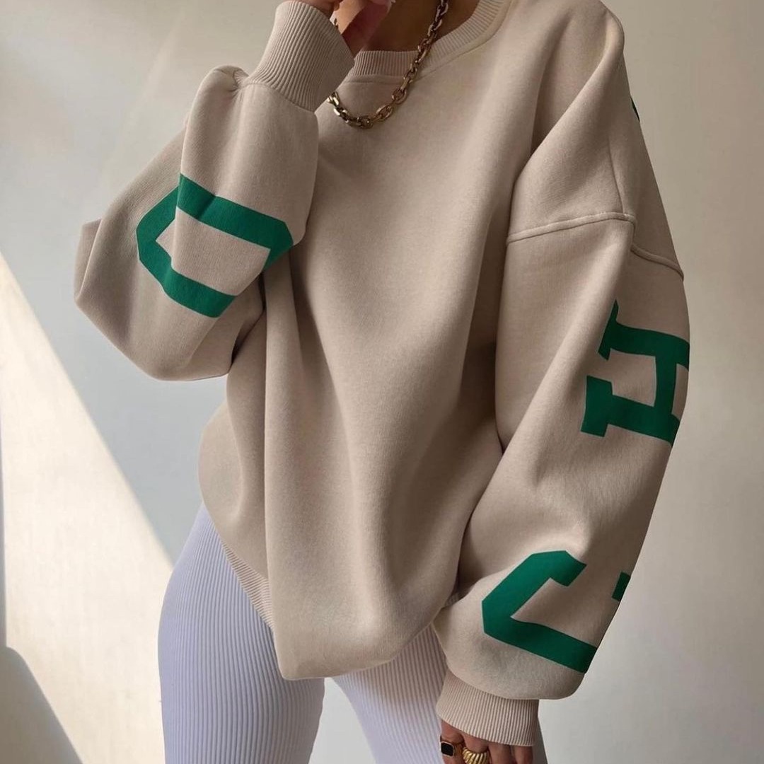 Women's Casual Printed Thick Pullover Long-Sleeve Sweatshirt