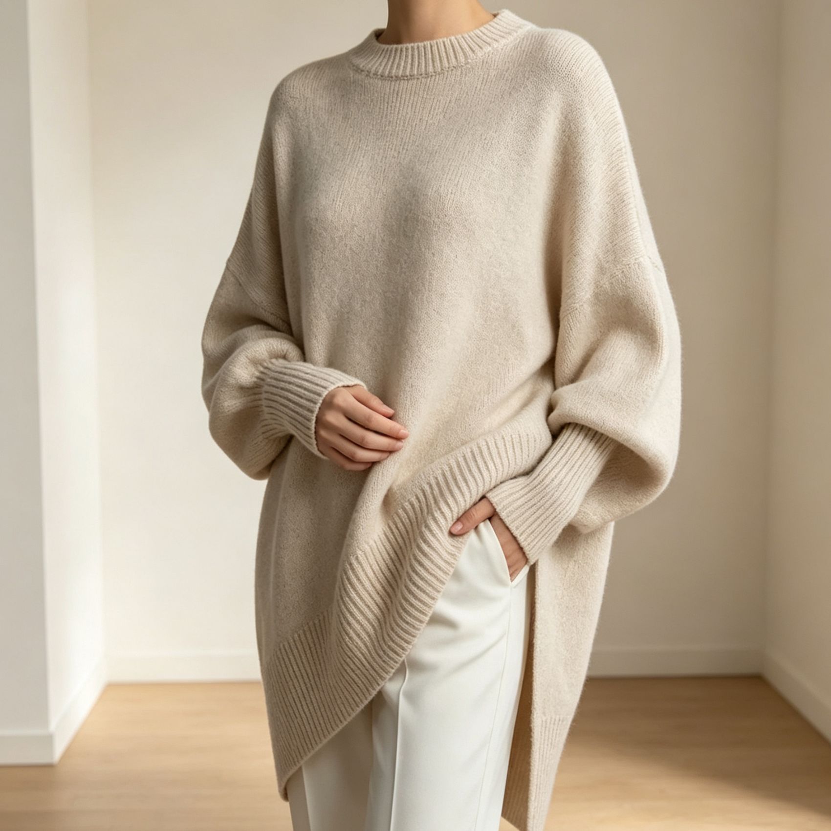 Women's Crewneck Pullover Knit Sweater Loose Relaxed Solid Color