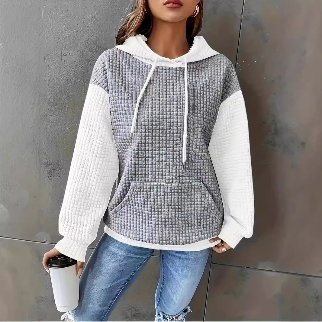Color Block Patchwork Pullover Hoodie for Women