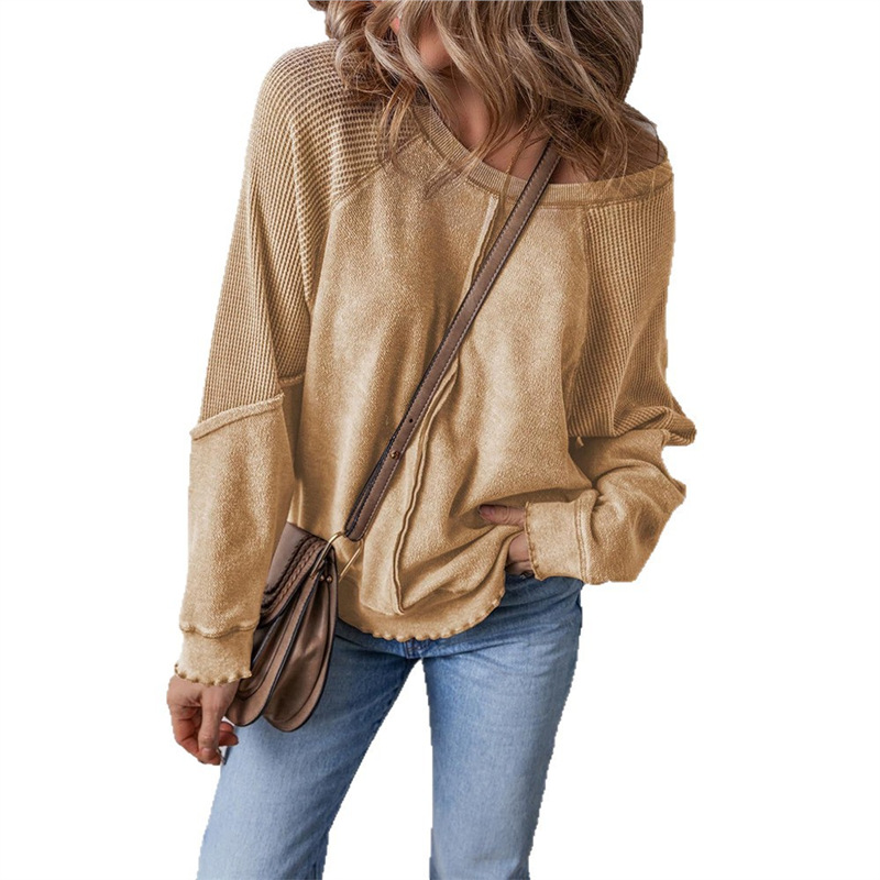 Women's Color-Block Crewneck Long-Sleeve Loose Pullover Sweatshirt