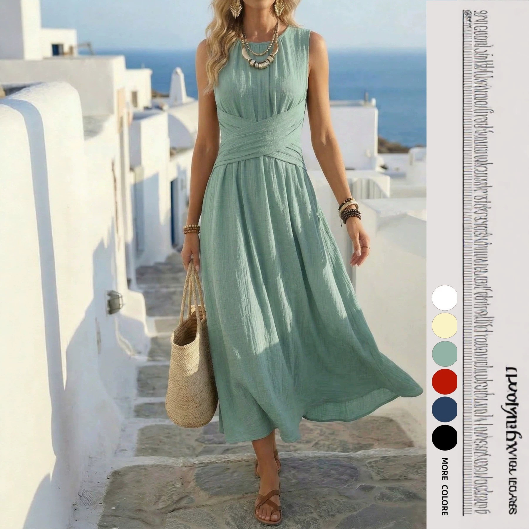 Women's Sleeveless Cross-Waist Maxi Dress A-Line High Waist Elegant Vacation
