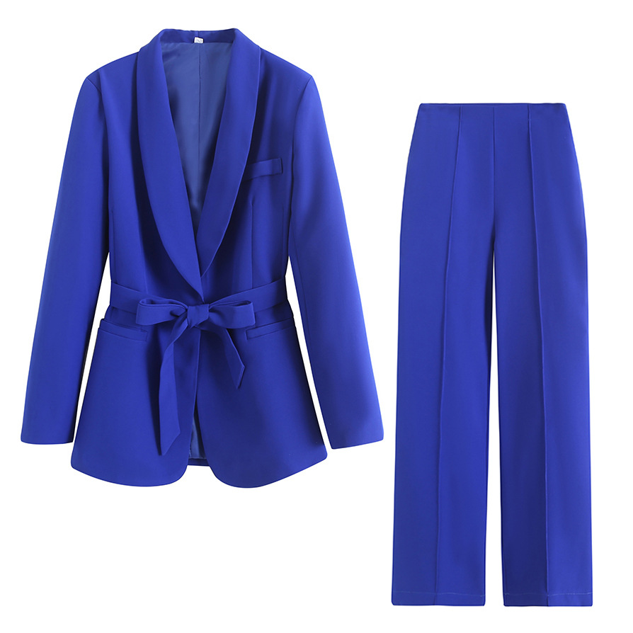 Women's Belted Blazer and Pants Set