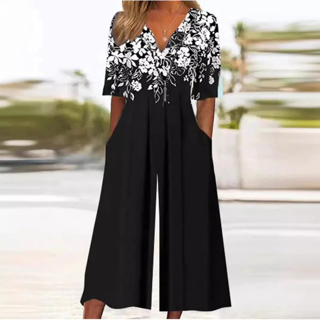Floral Print Wide-Leg Jumpsuit with Sleeves