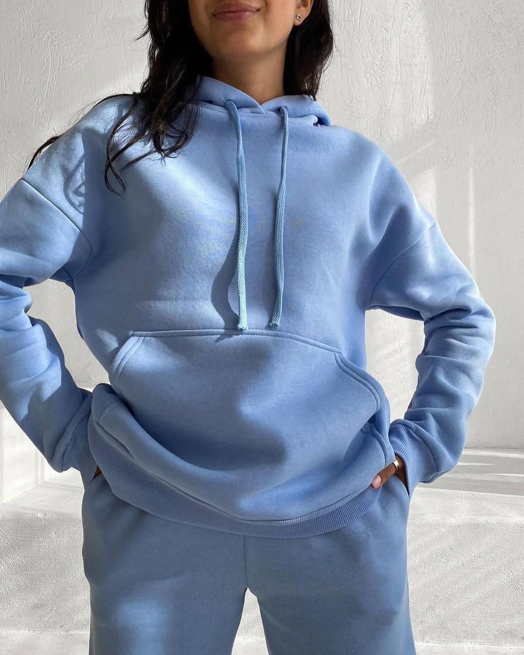 Fleece-Lined Hoodie and Pants Two-Piece Set