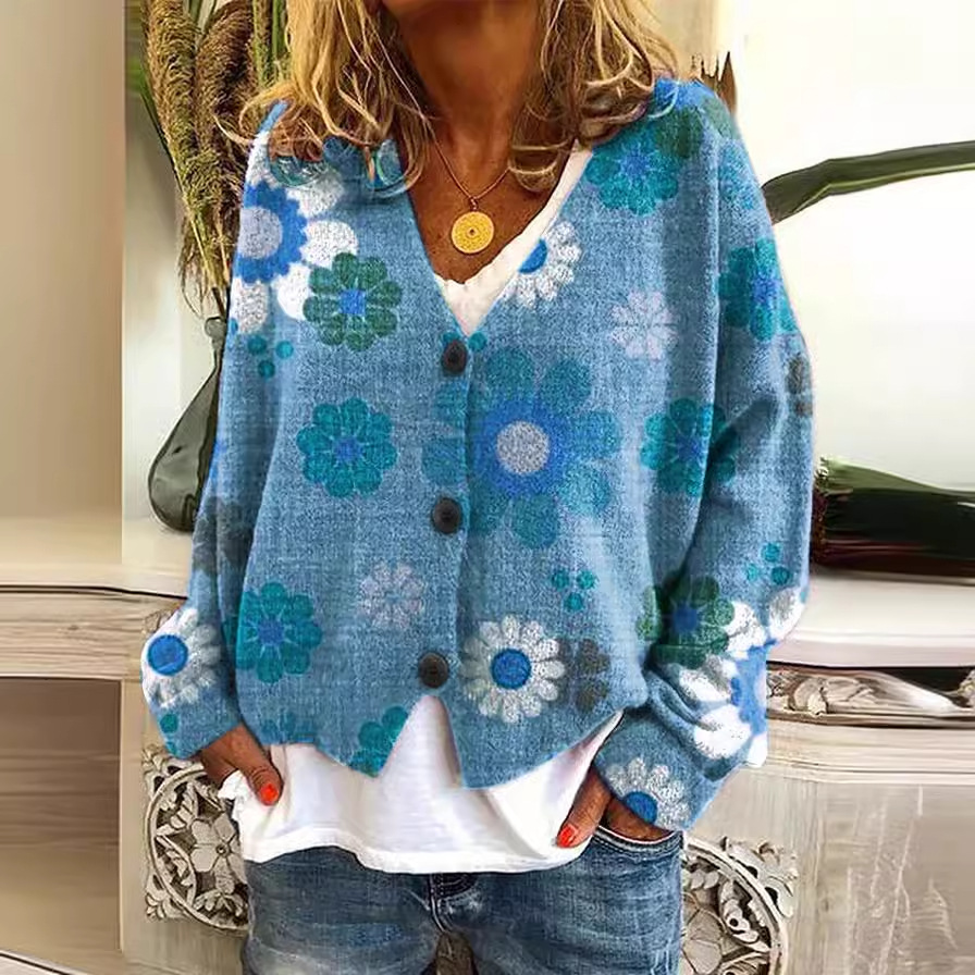 3D Print Women's Cardigan Soft Knit Casual Wrap Sweater
