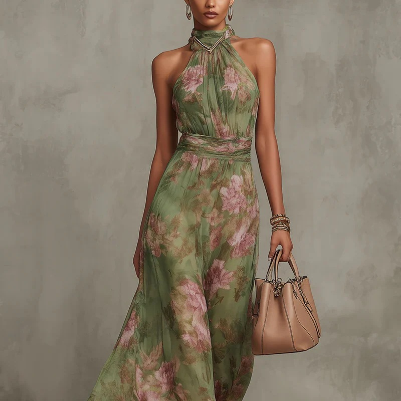 Women's Ruched Bodycon Mesh Print Cami Dress with High Slit
