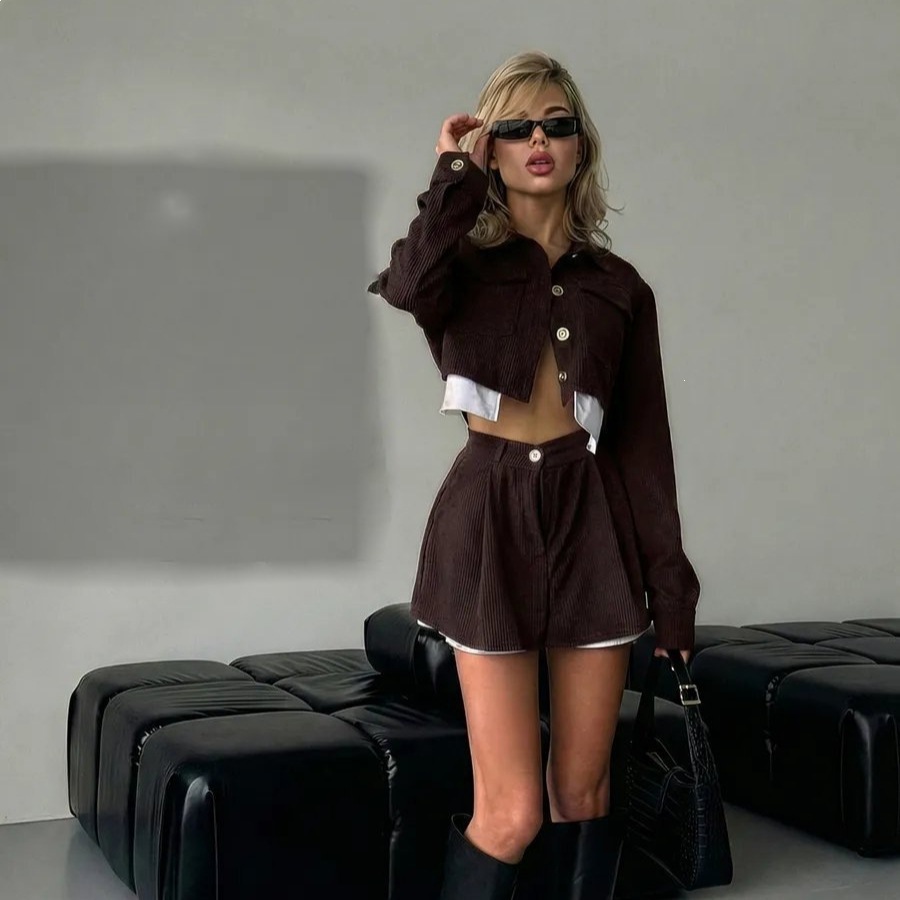 Women's Blue Cropped Blazer and High-Waisted A-Line Skirt Set