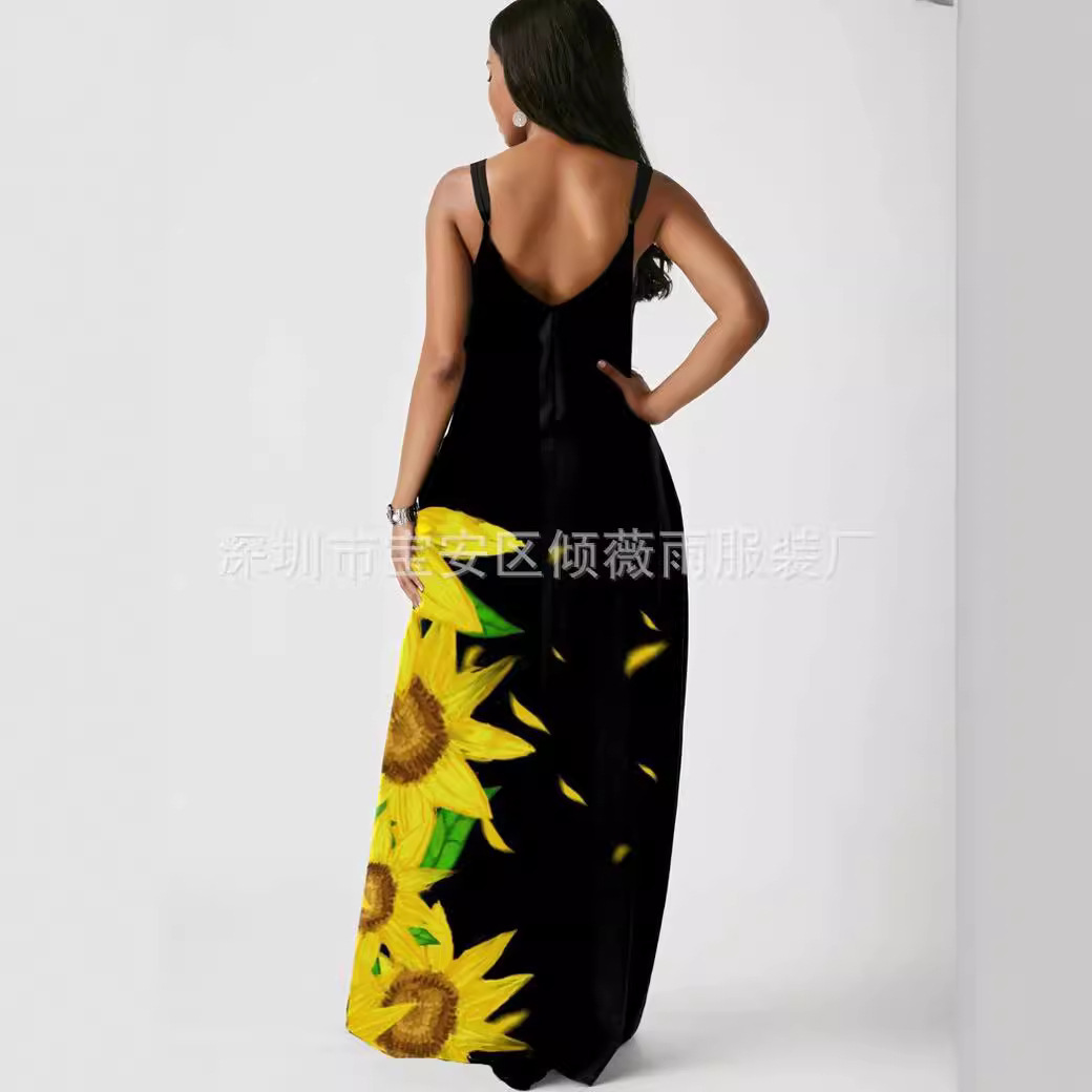 Summer High-Waist Digital Print Sleeveless Bodycon Midi Dress