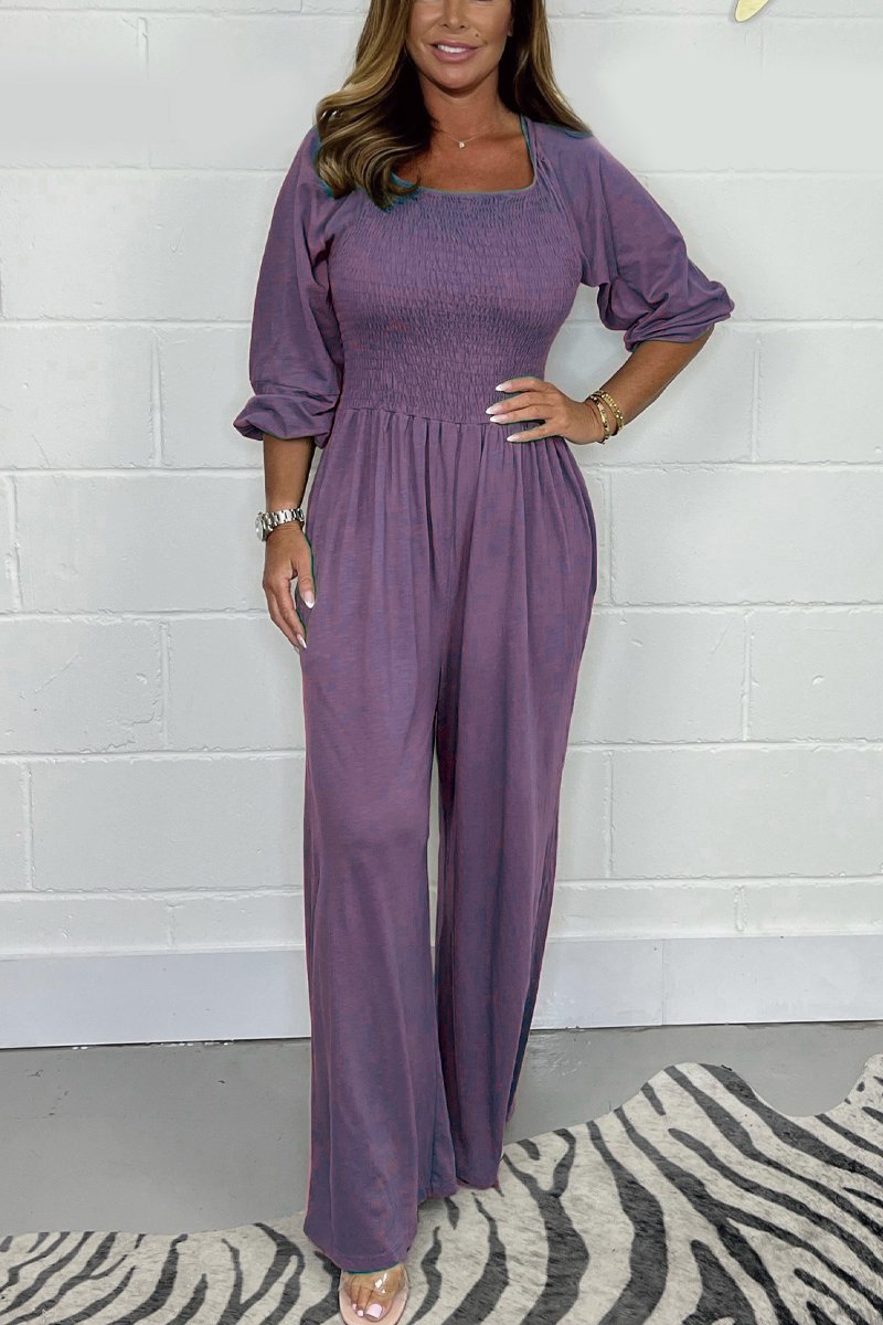Women's Summer Casual Solid Color Smocked Jumpsuit