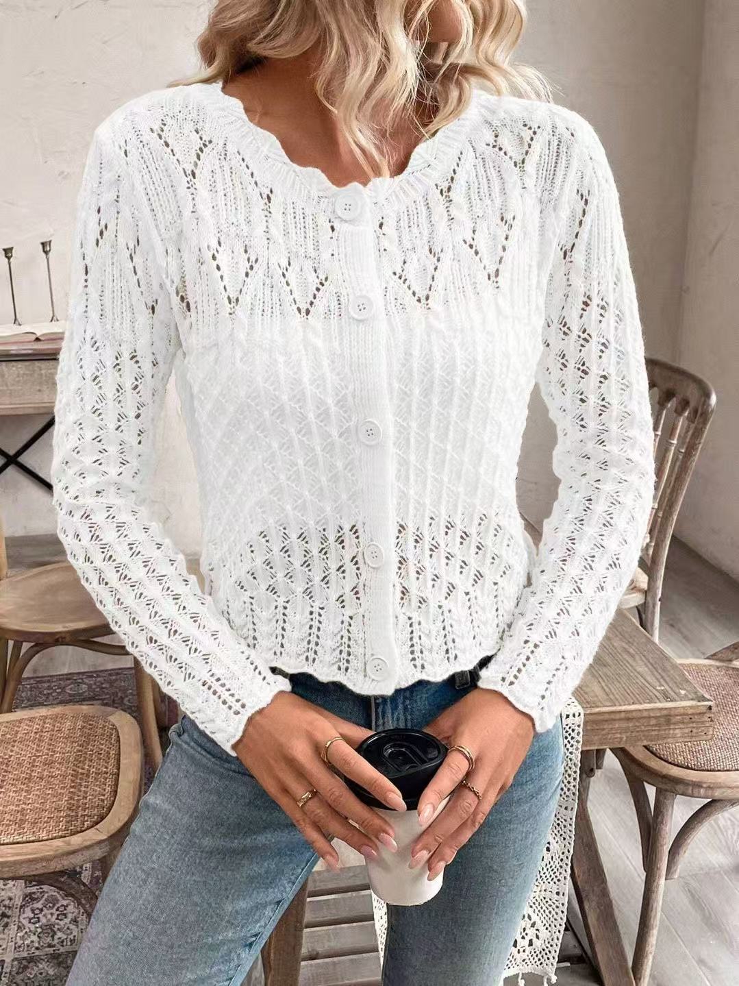 Women's Lightweight Floral Lace Cardigan Long Sleeve Knit Top