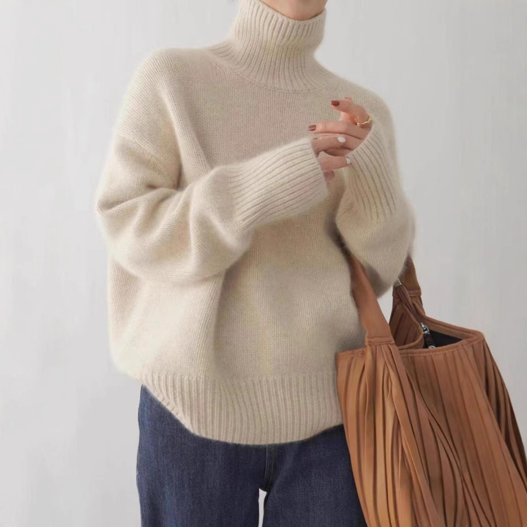 Women's Thick Solid Turtleneck Short Pullover Loose Sweater