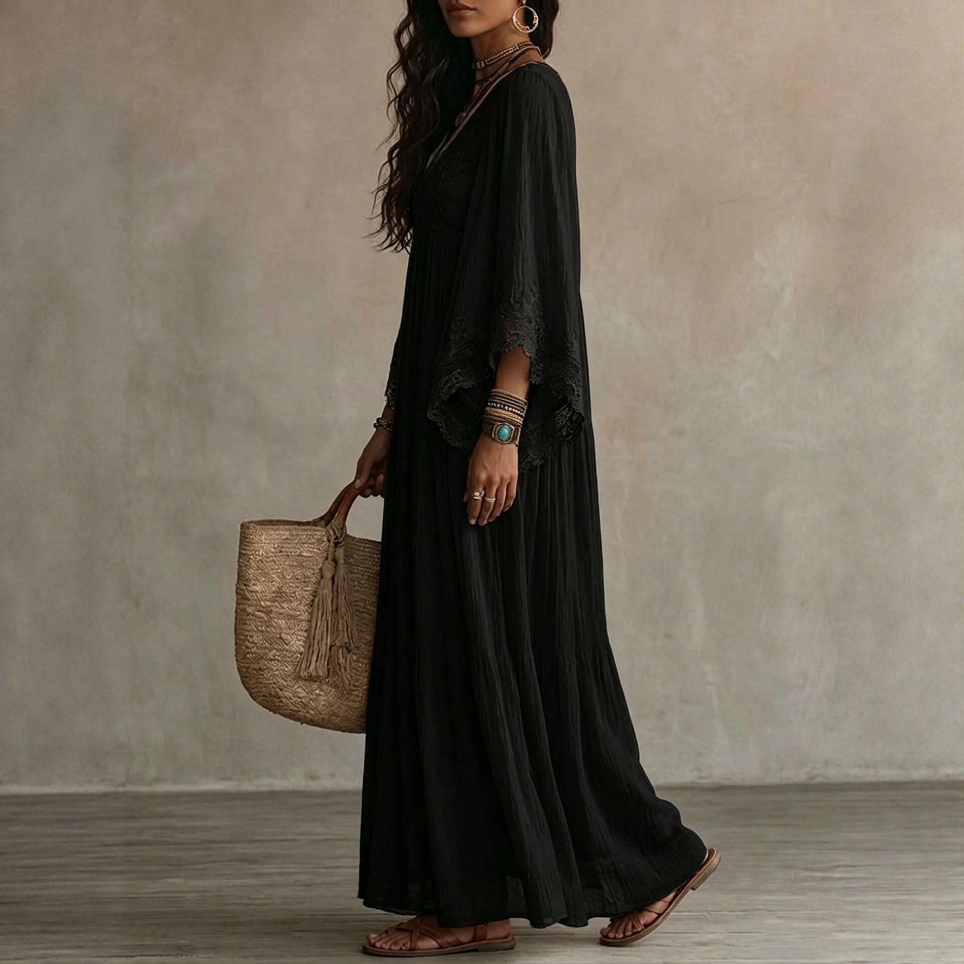 Elegant Long Sleeve Loose Flowy Maxi Dress