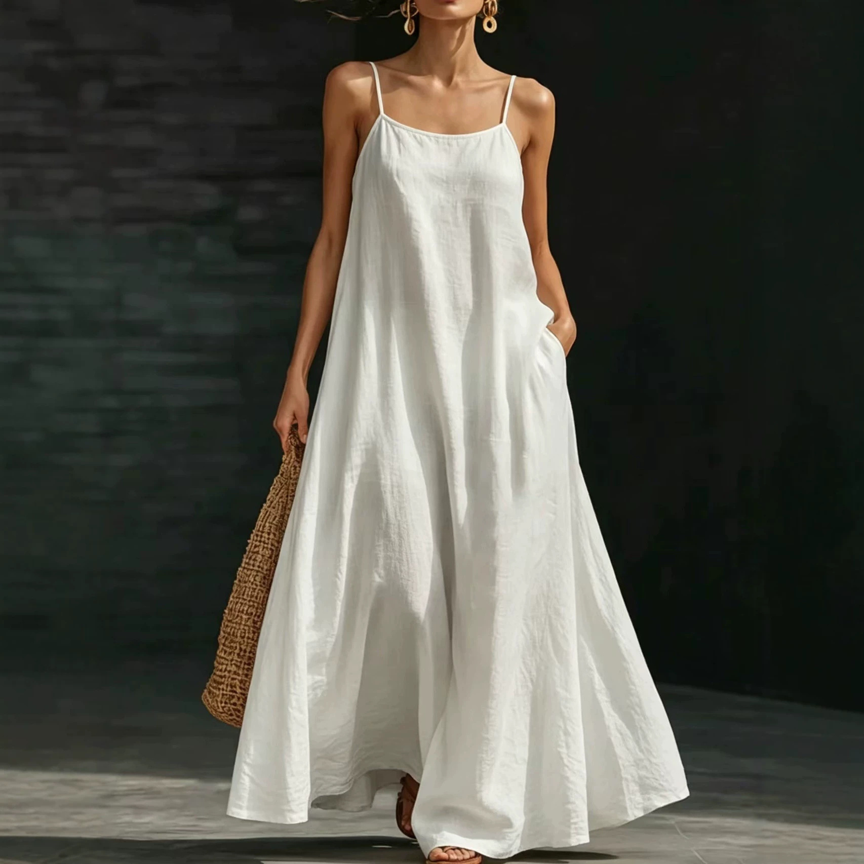 Women's Summer Sleeveless Maxi Dress Loose Flowy A-Line Spaghetti Strap Vacation Dress