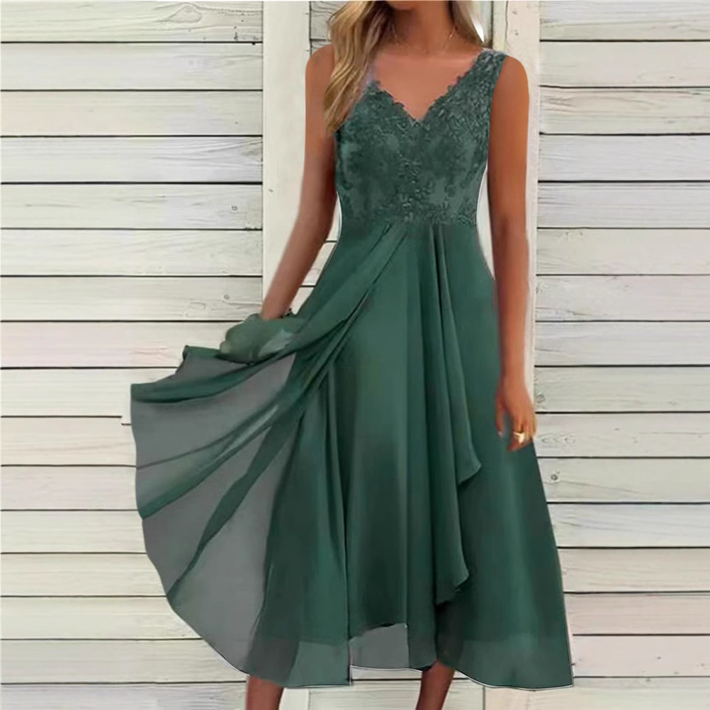Sleeveless Chiffon Lace Cutout Long Dress