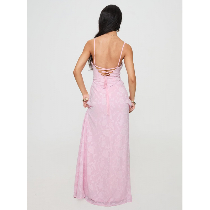 Pink Sweet Slimming Midi Dress Sleeveless A-Line Floral