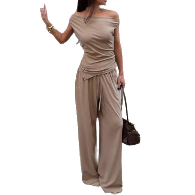 Elegant Off-Shoulder Asymmetric Top and Pants Set