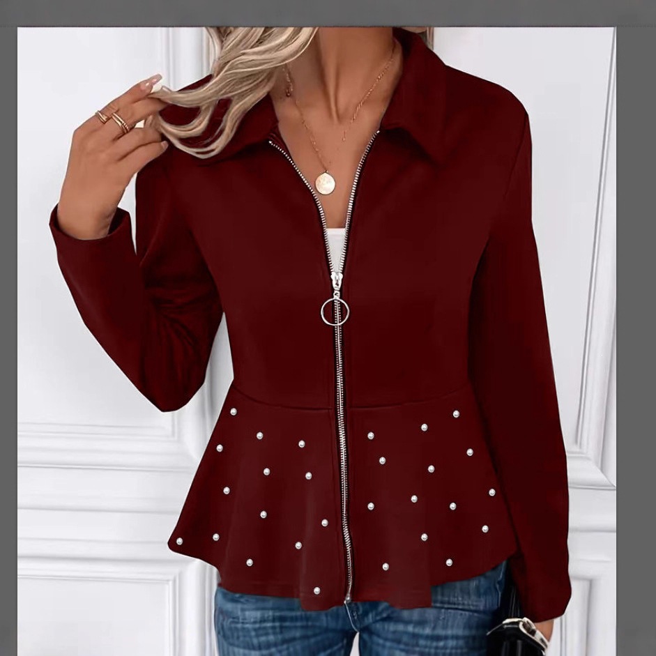 Riveted Lapel Short Blazer with Rhinestone Hem and Zip Waist