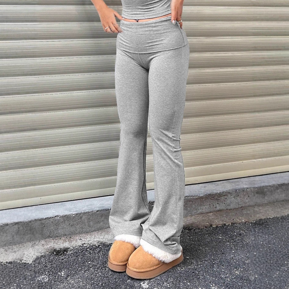 Slim-Fit Wide Waistband Flared Pants