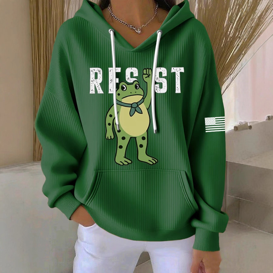 Women's American Flag Frog Letter Print Hoodie