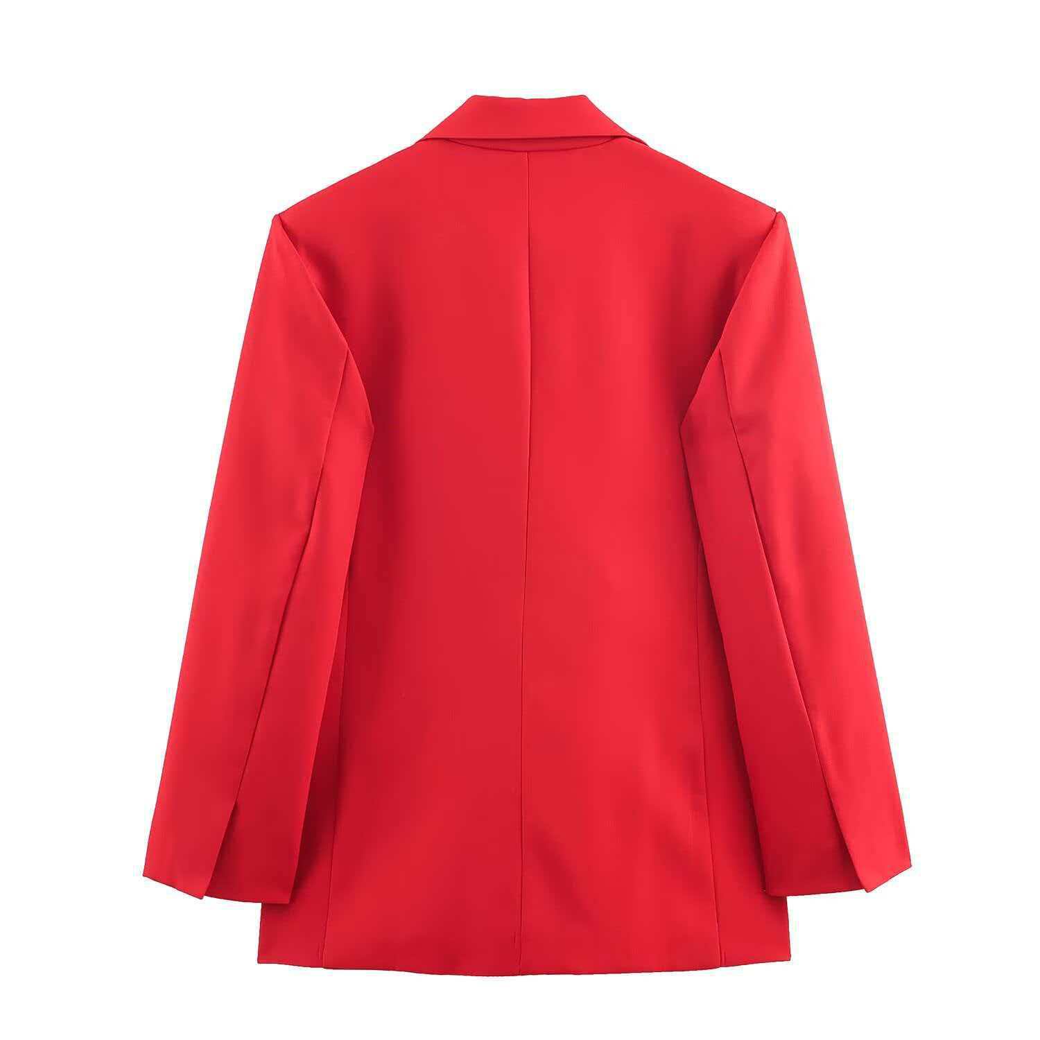 Red Double-Breasted Blazer and High-Waist A-Line Skirt Set