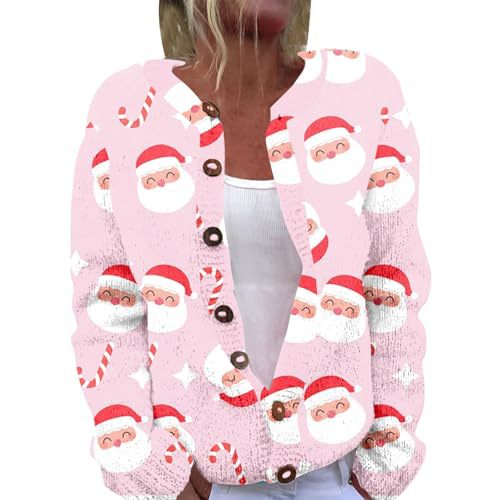 Women's Christmas Santa Print Faux Sweater Cardigan