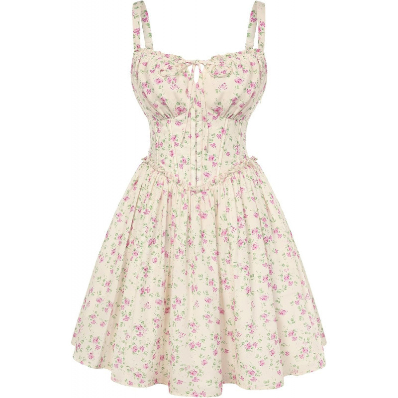 Elegant Floral Midi Dress Women's Slimming A-Line Sleeveless