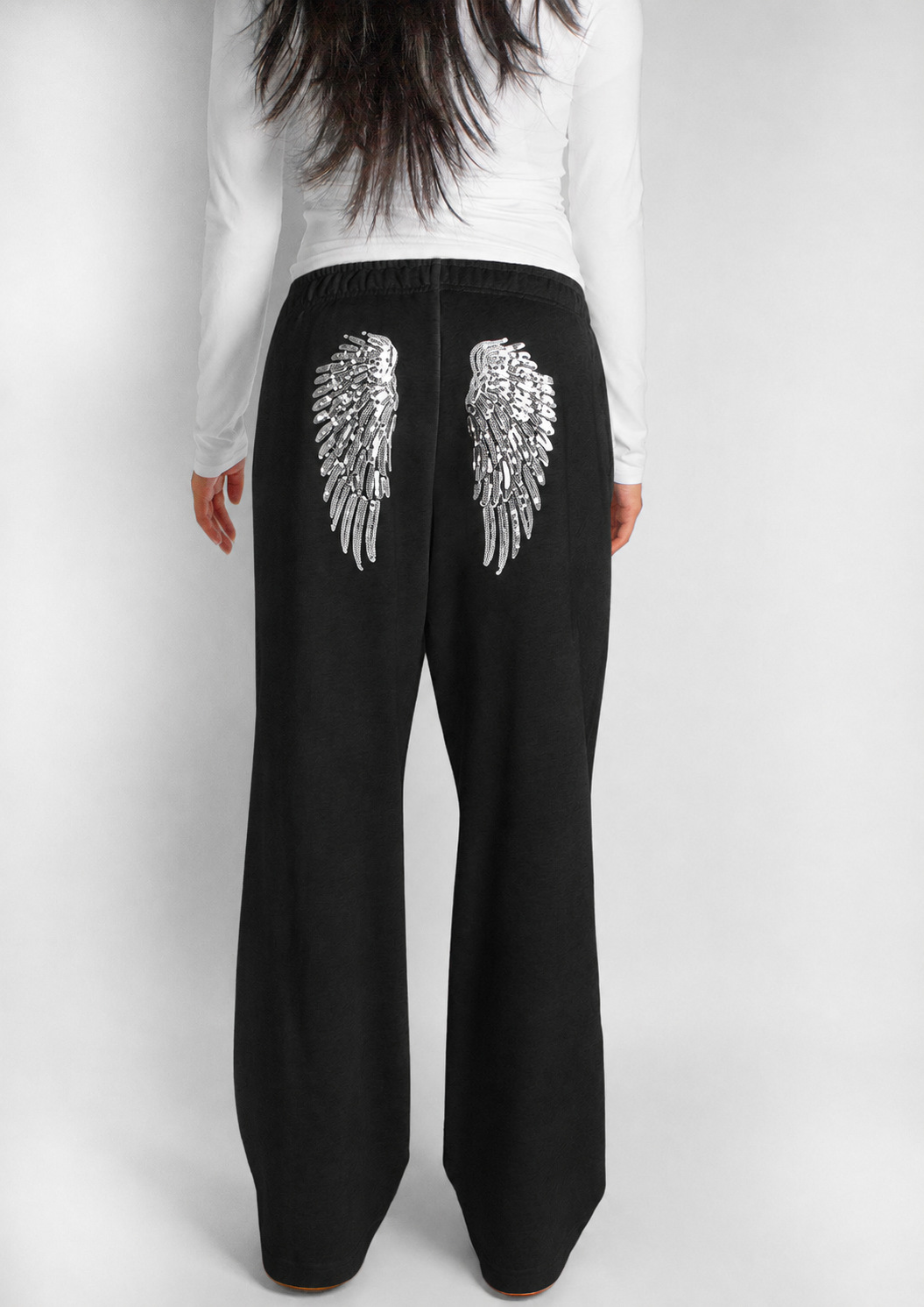 Wing Sequin Embroidered Loose Pockets Women's Pants