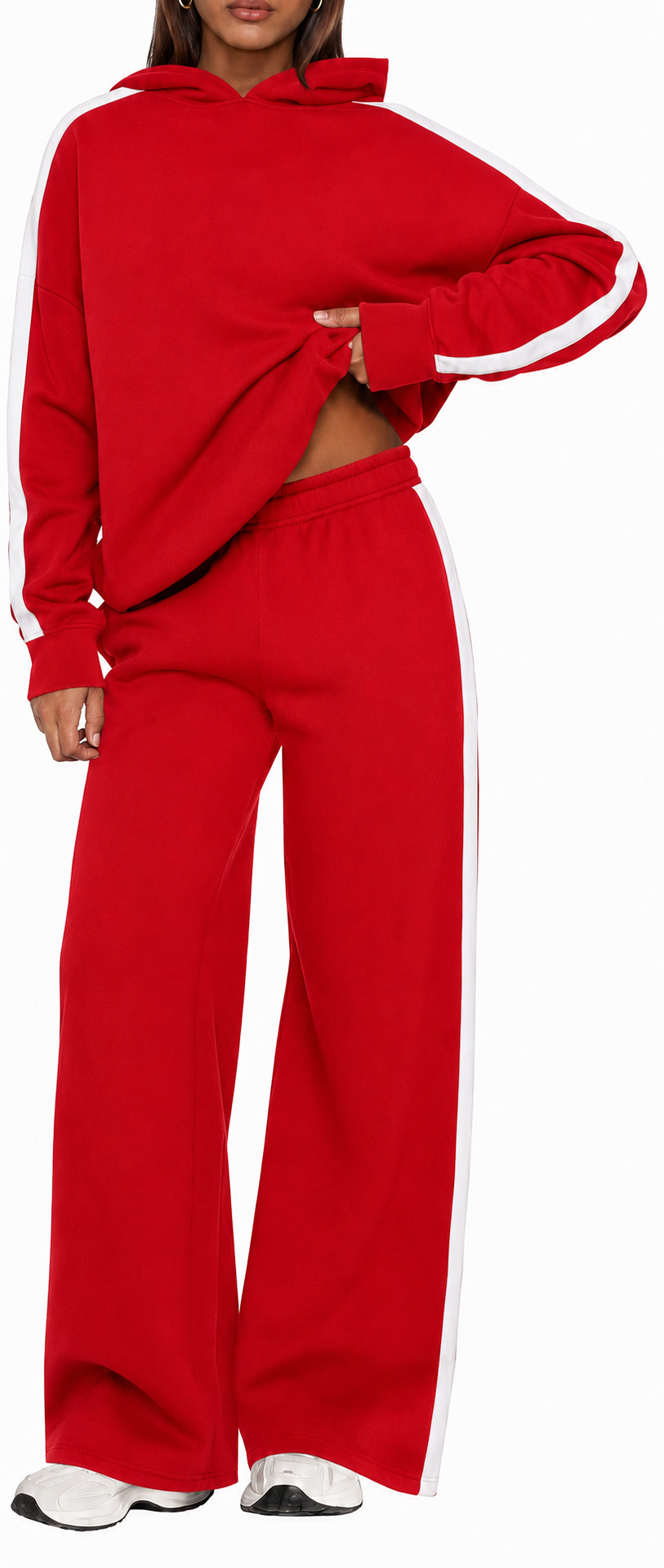 Women's Colorblock Hoodie & Wide-Leg Pants Two-Piece Set