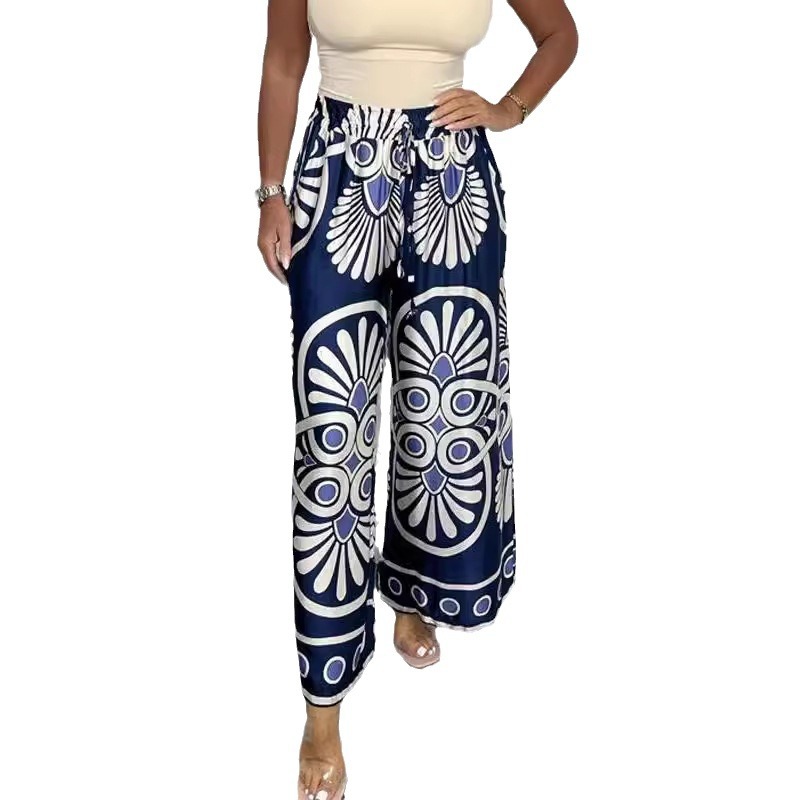 Women's Bohemian Vintage Print Satin Casual Pants