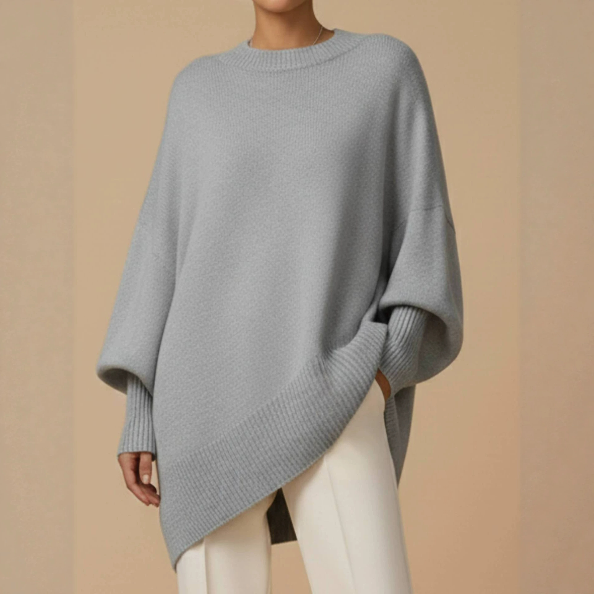 Women's Loose Crewneck Pullover Knit Sweater Solid Color