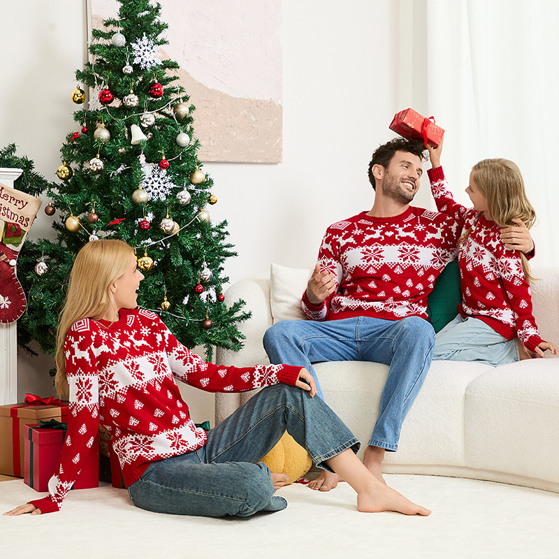 Christmas Reindeer Jacquard Knit Sweater Family Matching Pullover