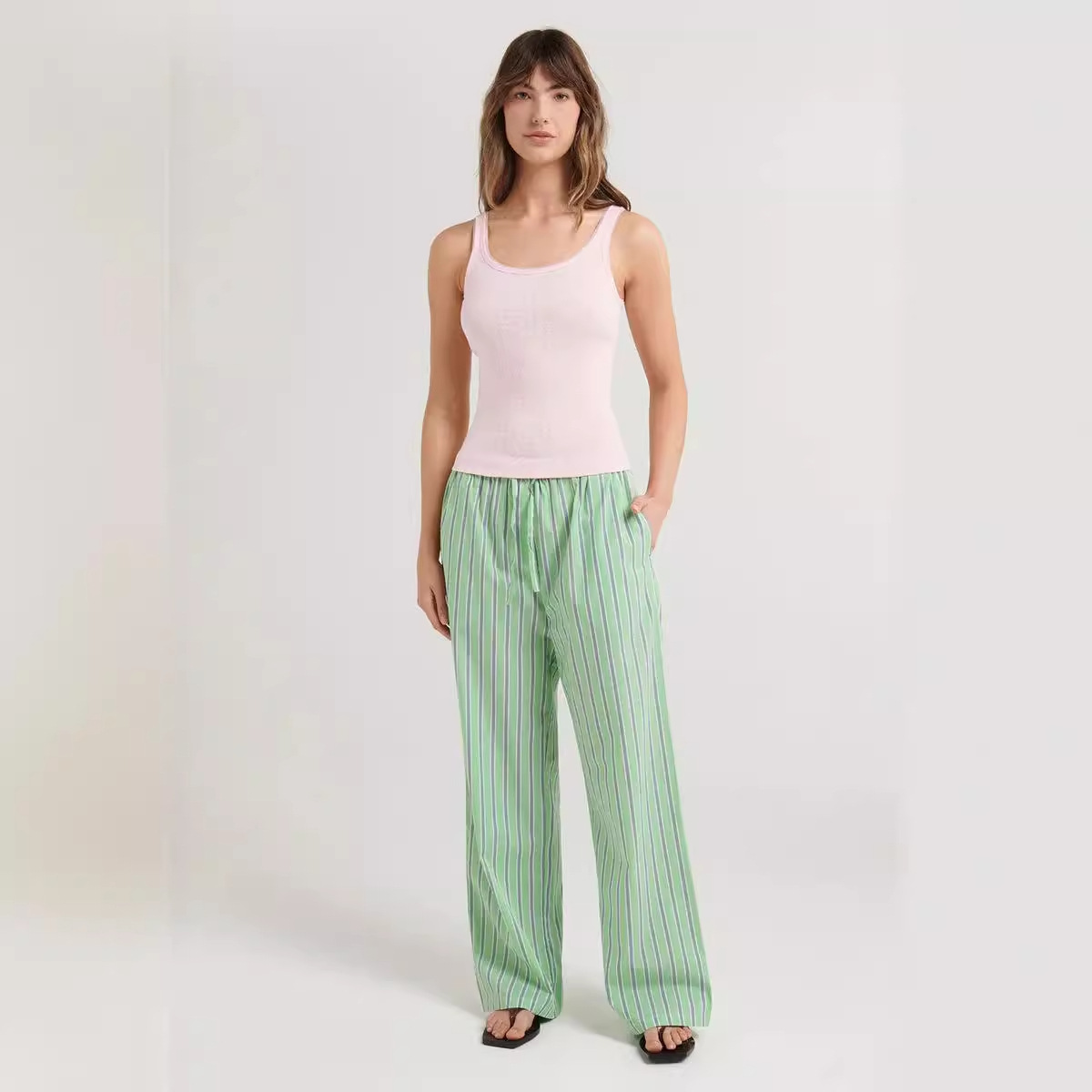 Women's Striped Wide-Leg Drawstring Pants Casual Loose Fit