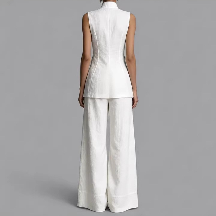 Sleeveless Slim Fit Two-Piece Pants Set for Commuting