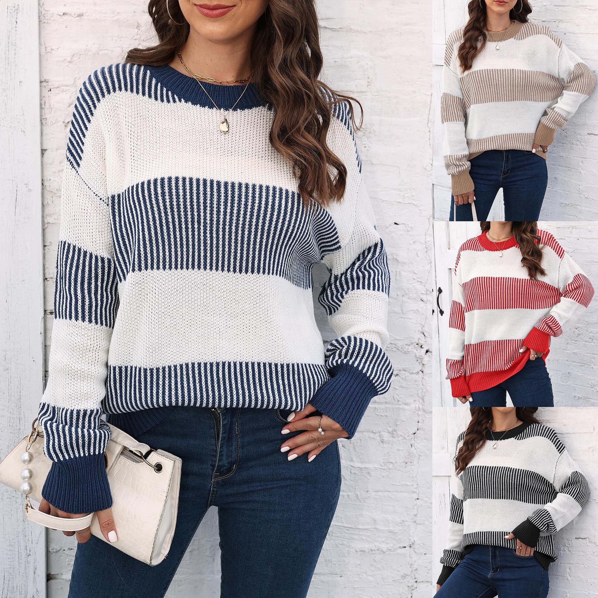 Women's Color-Block Striped Knit Pullover Sweater