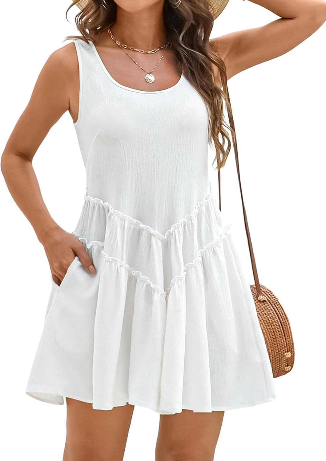 Elegant U-Neck V-Lace Trim A-Line Midi Dress with Pockets
