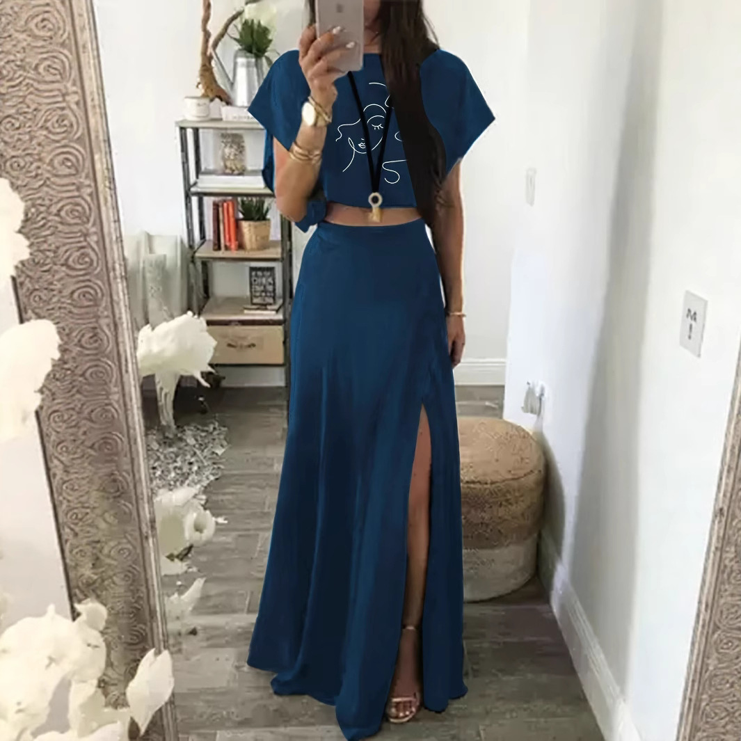 Women's Sleeveless Round Neck Skirt Set with Patchwork Detail