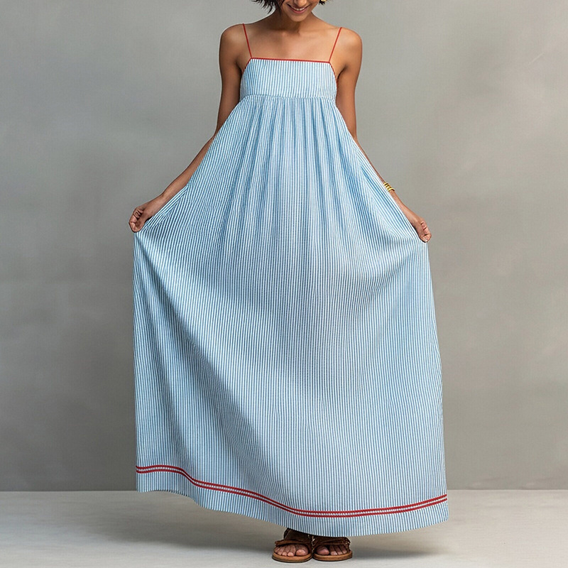 Women's Summer Sleeveless Maxi Dress with Pleated Details