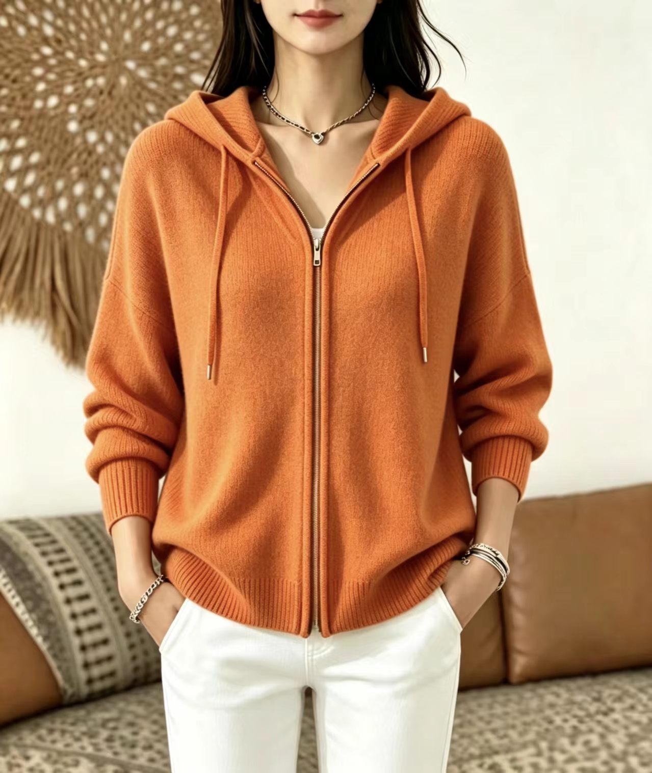 Women's Zip-Up Hooded Knit Cardigan Sweater