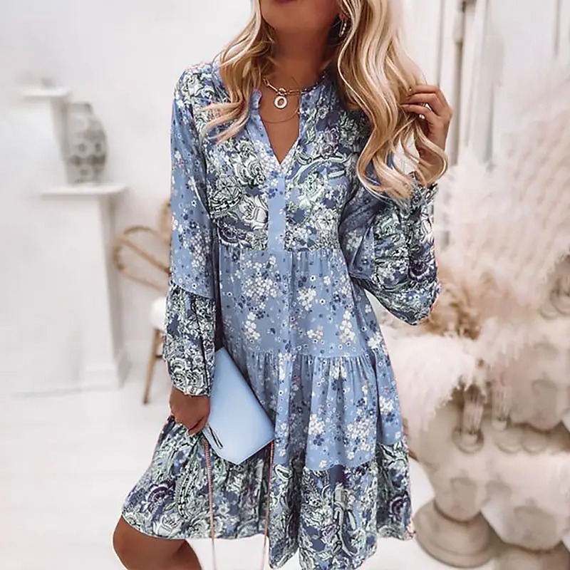Women's Floral Patchwork Layered Mini Dress
