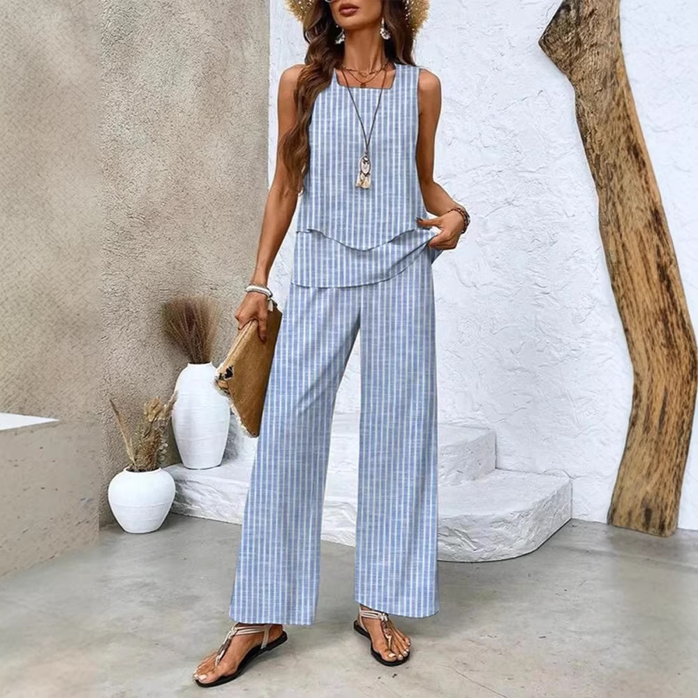 Women's Sleeveless Double-Layer Tank Top Casual Set