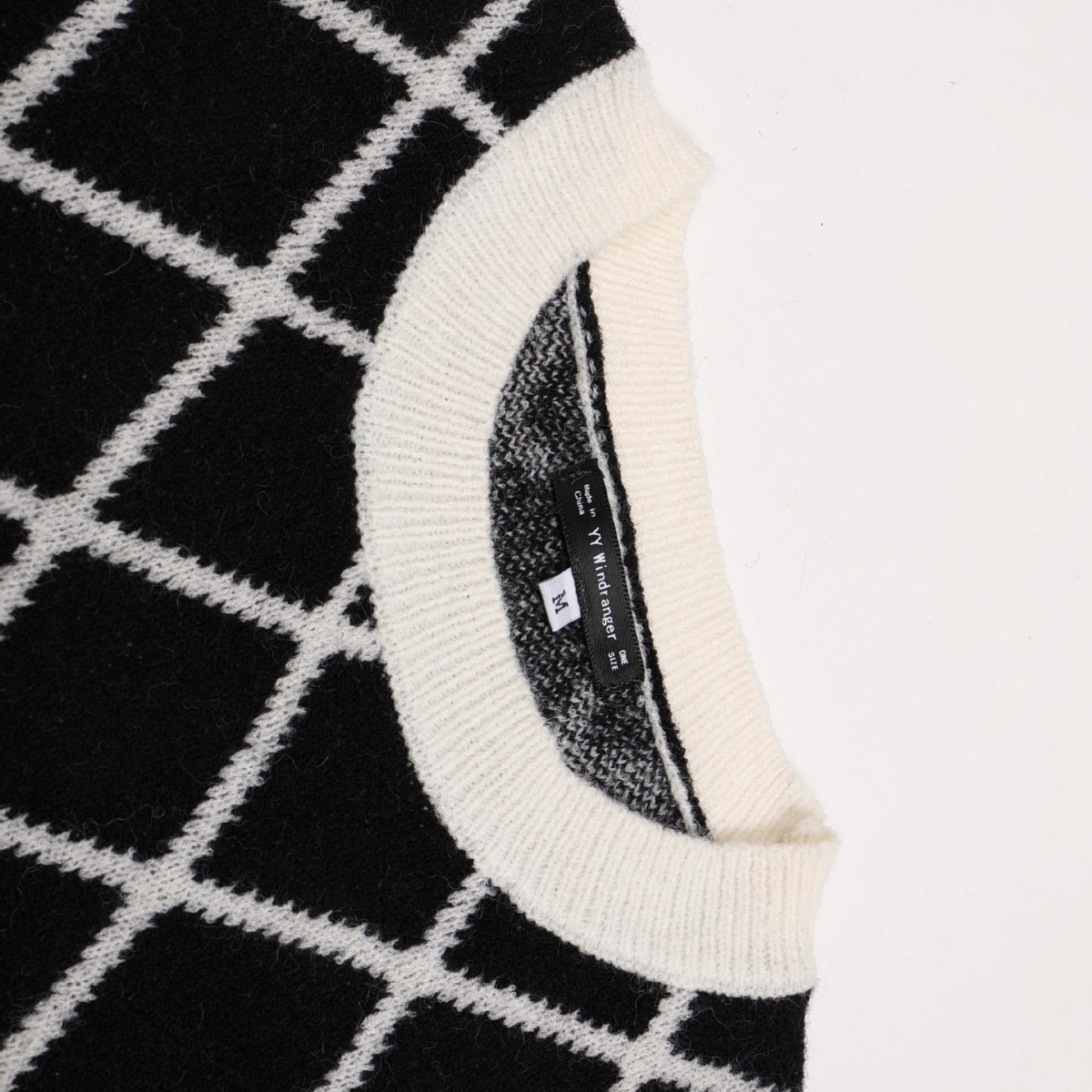 Black & White Checkered Crewneck Jacquard Sweater