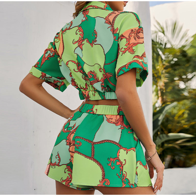 Bohemian Print Shirt and Shorts Two-Piece Set